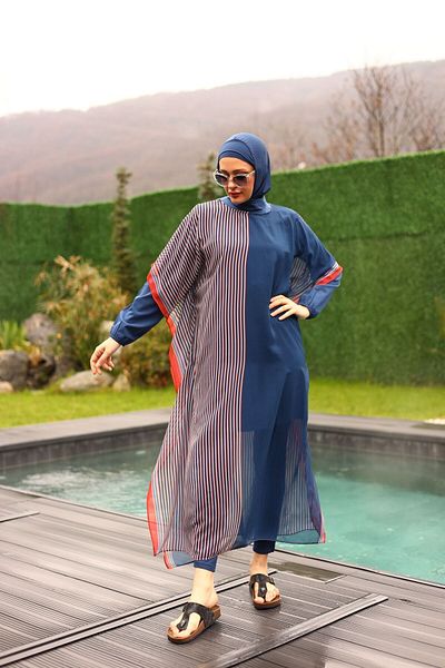 ButikKardelen Camellia Hijab Swimsuit - 5 Pieces Patterned, Model 10361