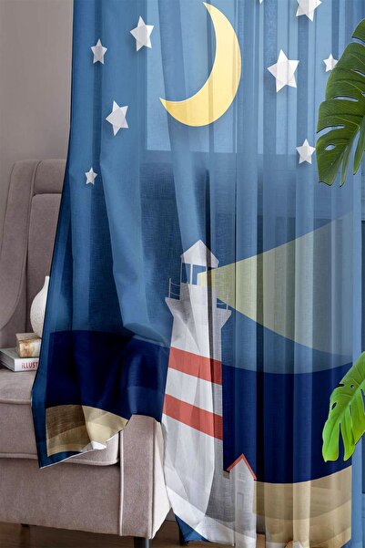 Else Dekor Sailor Lantern Patterned Single Winged Tulle Curtain - Children's Baby Room