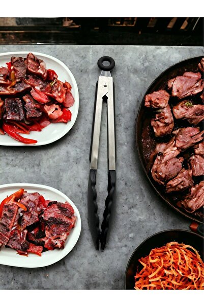 CHANCE GİFT Masterchef High Temperature Resistant Silicone Kitchen Tongs - Stainless Steel with Lock System
