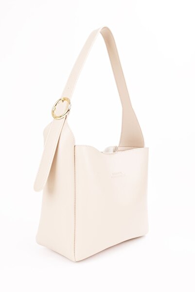 NOTHING Women's - Cross Adjustable Belt Strap Hand and Shoulder Bag with Gold Buckle - Cream