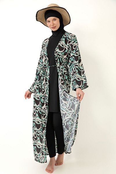 medipek Hijab Badeanzug - Gemusterter Pareo Kimono Kaftan