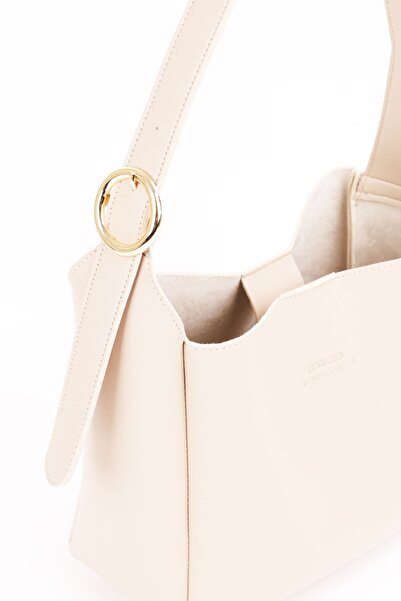 NOTHING Women's - Cross Adjustable Belt Strap Hand and Shoulder Bag with Gold Buckle - Cream