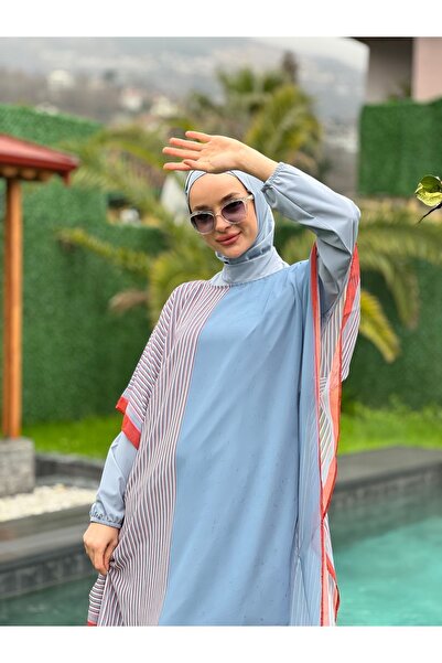 Butik Kardelen Camelya Tesettür Mayo 5 Parça Üzeri Desenli 10361