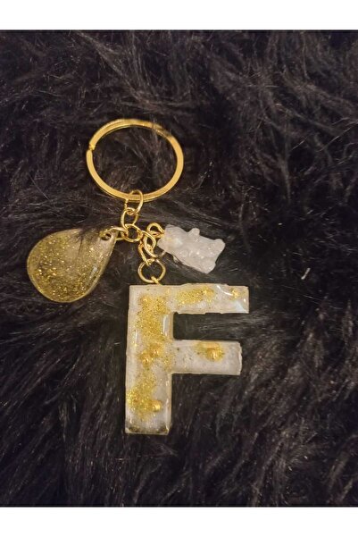 demirbasavm سلسلة مفاتيح مصنوعة يدويًا من الإيبوكسي بحرف F