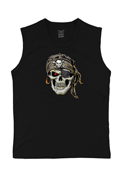 Raf Coll Tricou tricotat fără mâneci pentru bărbați Pirate Skull Design impri...
