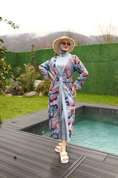 ButikKardelen Camellia Hijab Swimsuit - Patterned on 5 Pieces, Model 10363