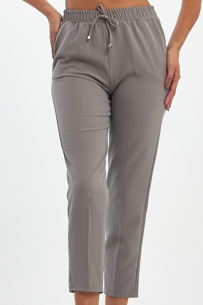 Genel Markalar Kadın Gri Beli Lastikli Yüksek Bel Pantolon