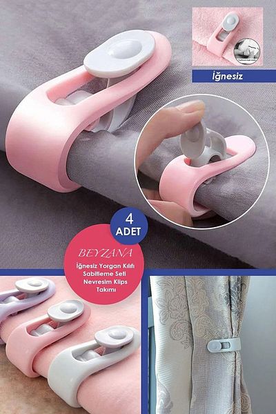 BEYZANA Needle-Free Quilt Sheet and Curtain Holder Stabilizer Non-Slip Duvet Cover Organizer Clips - 4 Pcs