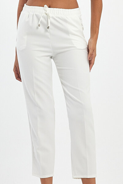 Genel Markalar Kadın Beyaz Beli Lastikli Yüksek Bel Pantolon
