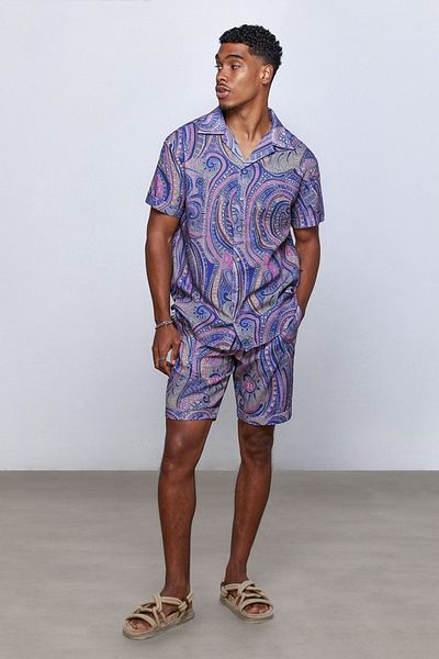 Dear Deer Purple Hypnosis Linen Shirt-shorts Set