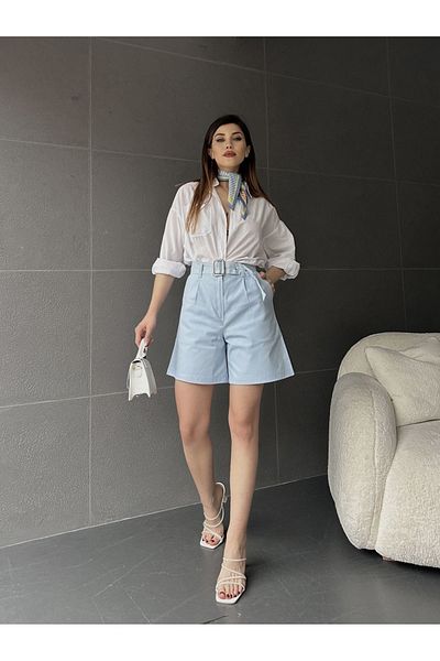 DENİKK Df3311 Bird's Eye Belted Wide Leg Trend γυναικείο σορτς μαμάς