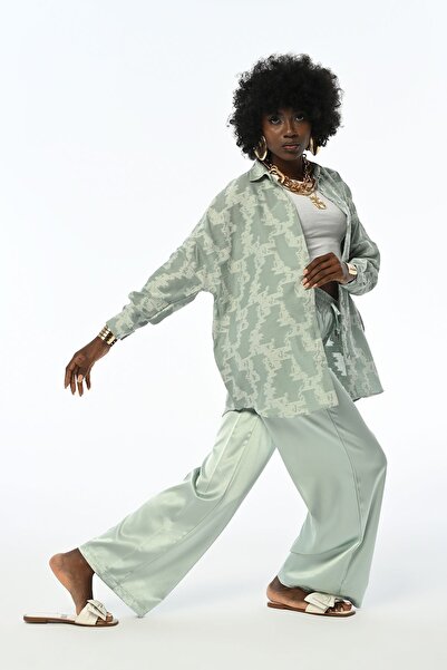 Orfeo Negro KADIN MİNT RENK BELİ LASTİKLİ BOL PAÇA PANTOLON