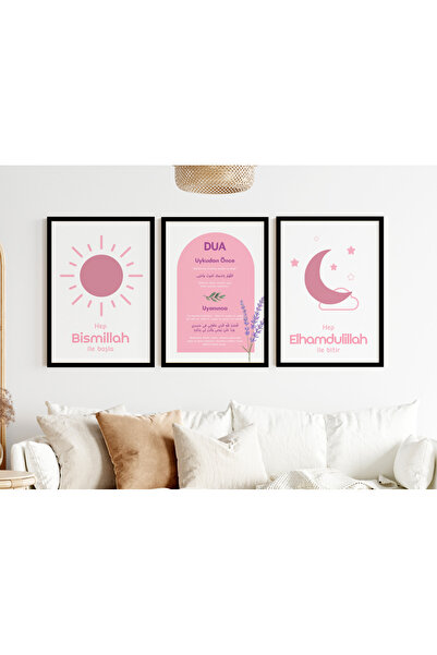 Efsa Sanat Tasarım Çerçeveli Kız Çocuk Odası Dualı Tablo Seti - Bebek Odası T...