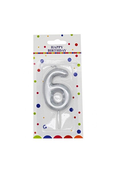 Onay Store 6 Yaş Orta Boy Gümüş Renk Rakam Mum Parti Malzemesi