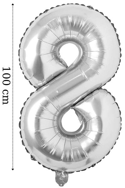 Onay Store Foil Balloon 8 Number Helium Balloon 100 Cm Silver Color - 8 Years Old Balloon - 8 Years Old Balloon -8 Number Balloon