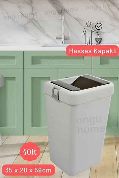 ongu home Tekli Çöp Kutusu Kovası Hassas Kapaklı Tek Kapaklı Gri (40LT)