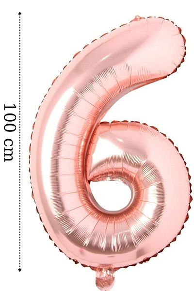 Onay Store Foil Balloon 6 Number Helium Balloon 100 Cm Rose Color - 6 Years Old Balloon - 6 Years Old Balloon -6 Number Balloon