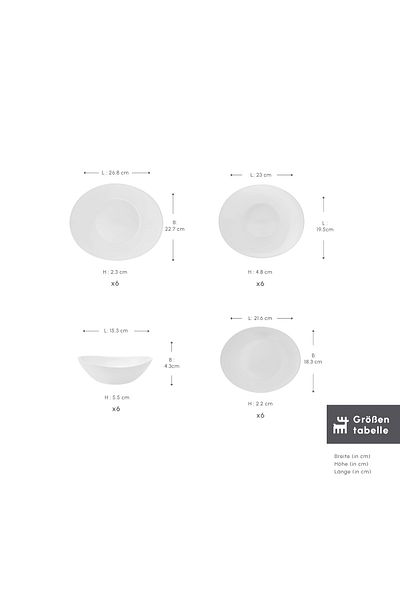Karaca White Pure 24-teiliges Tafelservice-Glas für 6 Personen