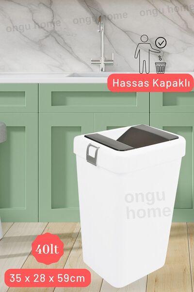 ongu home Tekli Çöp Kovası Hassas Kapaklı Tek Kapaklı Beyaz (40LT)