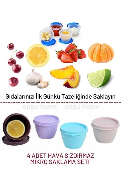 ongu home Mikro Saklama Kabı Hava Sızdırmaz Erzak Kabı 4'lü Set