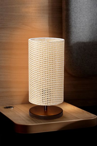 EFLIGHTDESIGN Modern Stylish Cream Wicker Wooden Lampshade Bedroom and Living Room Table Lamp