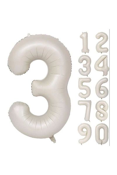 Onay Store Foil Balloon 3 Numbers Helium Balloon 76 Cm Cream Color - 3 Years Old Balloon - 3 Numbers Balloon-sea Sand-beige Color