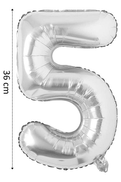 Onay Store Foil Balloon Number 5 Helium Balloon 36 Cm Silver Color - Birthday Party Set Supplies -5 Years Old Balloon