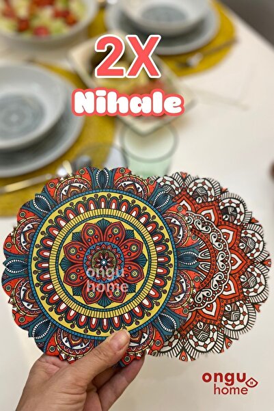 ongu home 2’li Desenli Nihale Ahşap Modern Tasarım Nihale Çok Renkli