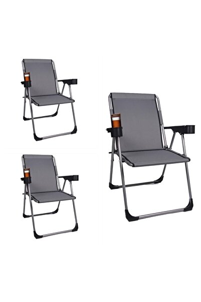 ALİN METAL Lüks Bardaklıklı Kamp & Piknik Sandalyesi 3''lü