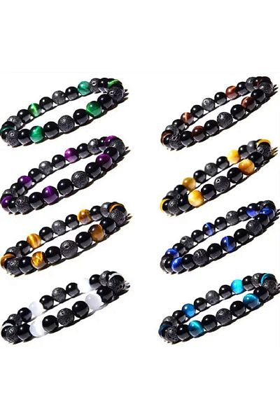 eHediyecim 3-Piece Protection Energy Bracelet - Onyx & Turns & Lav & Hematite Natural Stone