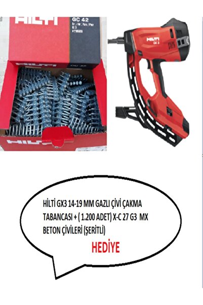 Hilti HİLTİ GX3 GAZLI ÇİVİ ÇAKMA TABANCASI 2023 + ( 1.200 ADET) X-C 27 G3 MX ...
