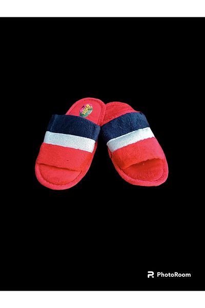 İpek women's red plush fluffy open front home slippers