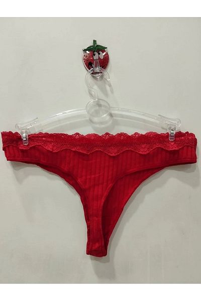 Vanilya Secret VANILLA SECRET Chiloți tanga cu nervuri cu talie roșie din dantelă
