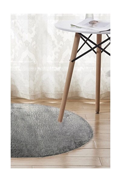 Sarar Round Solid Color Plush Fluffy Non-Slip Gel Base Antresite Color Carpet