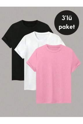 EYAX MODA 3 lu Avantajl Set Bisiklet Yaka T shirt Buyuk Beden Ti ort Fiyat Yorumlar Trendyol