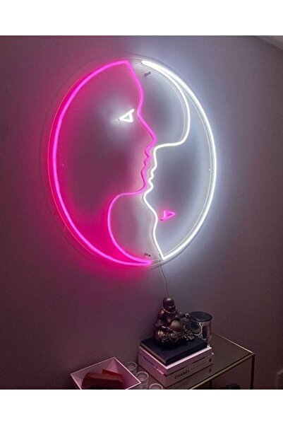 SUN DİZAYN insan yüzü ters yüzler figür neon tabela neon led ışıklı tablo 50 x 50 cm