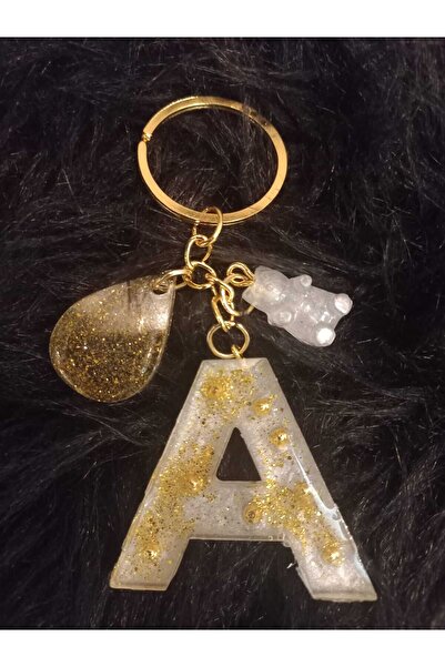 demirbasavm سلسلة مفاتيح مصنوعة يدويًا من الإيبوكسي بحرف A