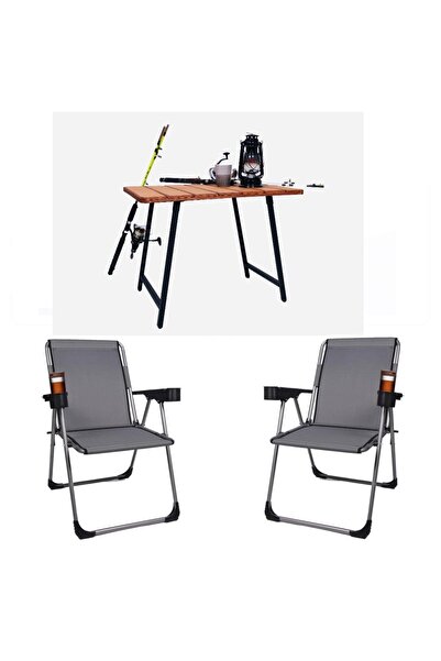 ALİN METAL 2''li Lüks Bardaklı Kamp Sandalyesi Ve Masa Set