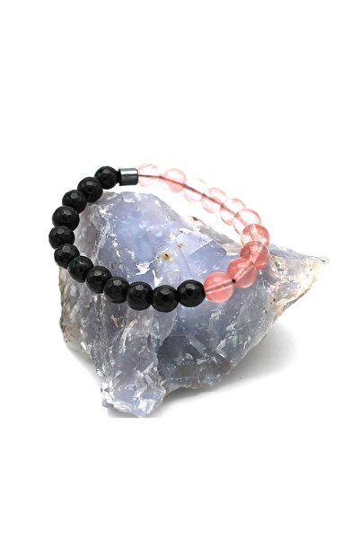 Esre Doğaltaş Takı Onyx Rose Quartz Love Positive Energy Bracelet