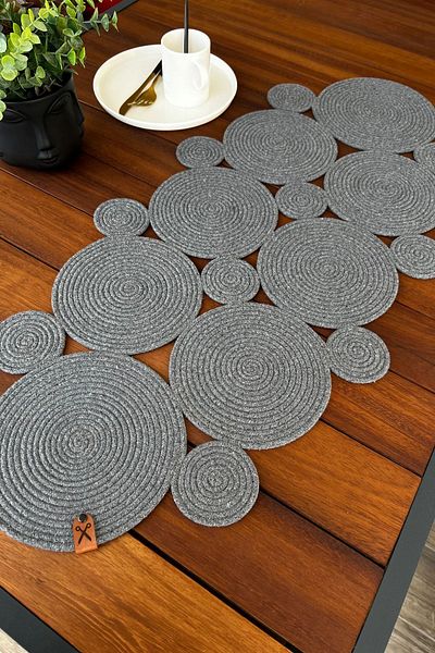 Homever Ordinal Gray Living Room Wicker Runner - 100% Cotton, Washable, Coffee Table Kitchen Table Cloth