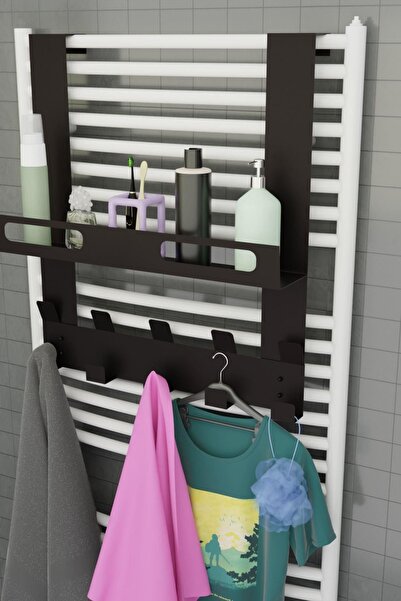 risingmaber Siyah Raflı Havlupan Askısı Banyo Petek Askısı ve Raflı Havlu Ask...