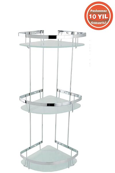 ÇELİK BANYO Suport pentru șampon din oțel inoxidabil Zerrin Glass 3 bucăți 19x19 cm Suport pentru burete de colț