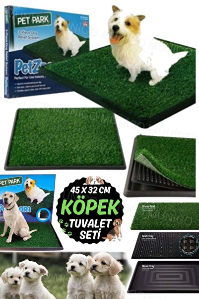 Munico Evcil Hayvanlar İçin Yüksek Kaliteli Köpek Tuvaleti Çim Matı 3 Katmanlı Temizlenebilir Set Orta Boy