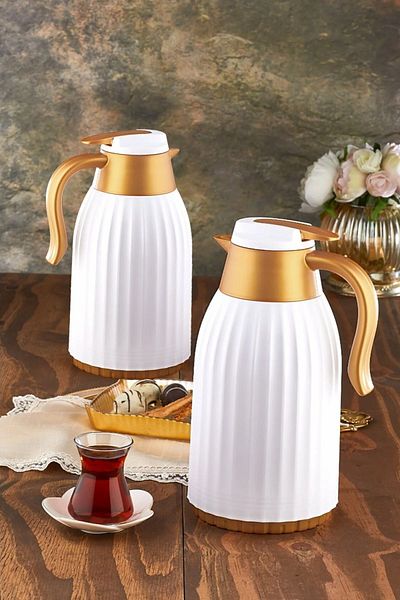 Remetta CALDO CLASS 1.5 LT GLASS CORRUGATED THERMOS GOLD-WHITE