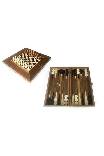 Star Oyun Star Aegean Solid Wood Checked Backgammon and Chess Set