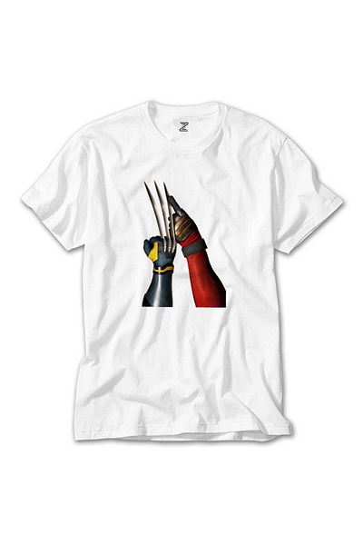Z zepplin Deadpool Wolverine Poster Patterned White T-Shirt