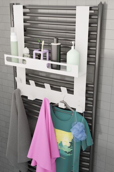 risingmaber Beyaz Raflı Havlupan Askısı Banyo Petek Askısı ve Raflı Havlu Askılığı, Banyo Peteği Askılığı MT105B