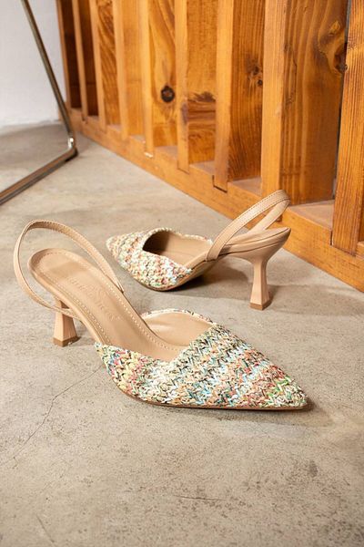 topukludünyası Cu detaliu din paie, cu vârf ascuțit, stiletto casual - pantofi de damă cu toc cu slingback