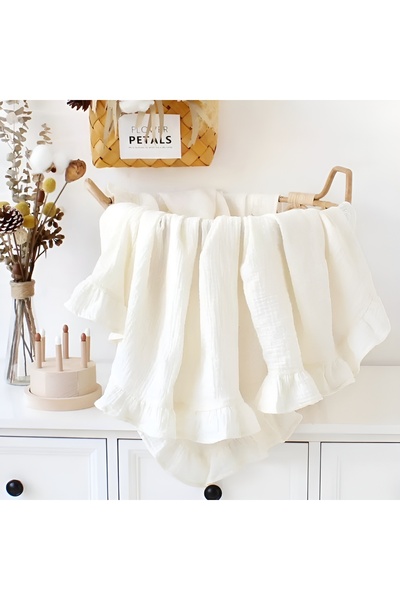 Wenaris 4 Layer Muslin Baby Blanket - Frilly, 90x110 Cream