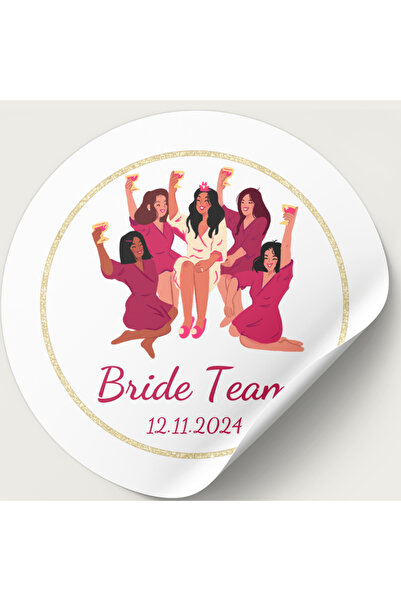 YAPIŞKAN STORE Bride Team Dalgalı Şekil Beyaz Mat Kağıt Yapışkanlı Sticker Etiket - 14 Adet - 5x5cm